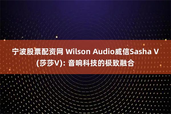 宁波股票配资网 Wilson Audio威信Sasha V(莎莎V): 音响科技的极致融合